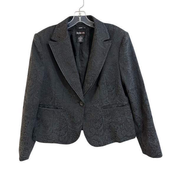 Style & Co Paisley Pattern Cropped Blazer Jacket Black Size 14 - Picture 4 of 16